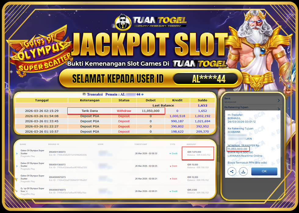 TUANTOGEL JACKPOT SLOT GATES OF OLYMPUS SUPER SCATTER Rp 11.050.000